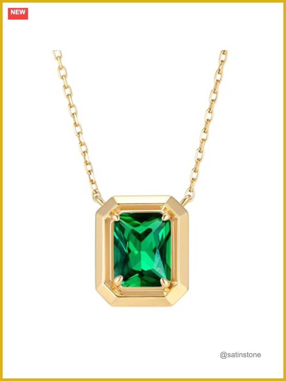 925 Sterling Silver 14K Gold Plated Emerald Pendant Necklace 18in